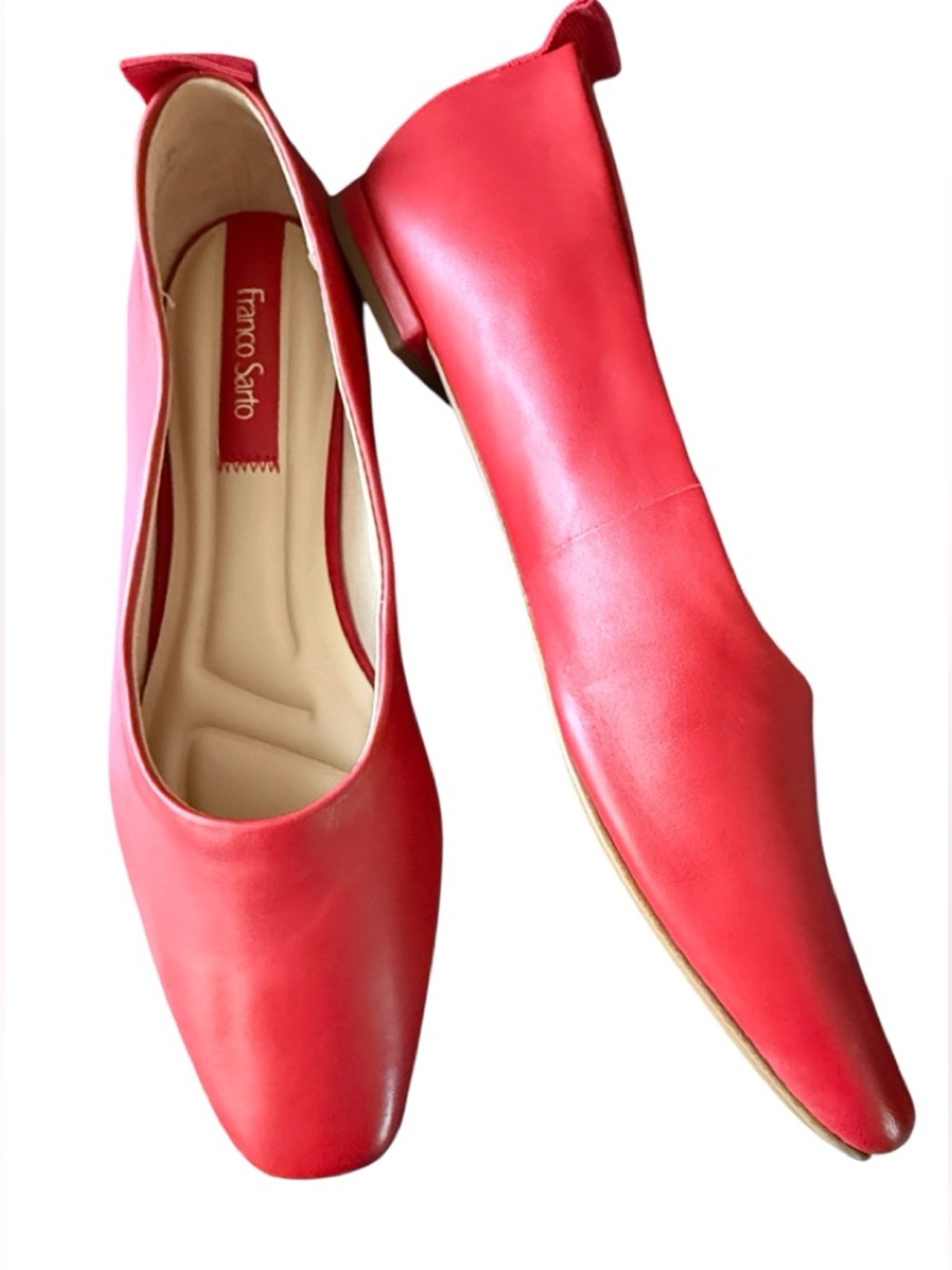 Franco Sarto Vana Red Leather Square Toe Ballet Flats Shoes Size 9M NWOT